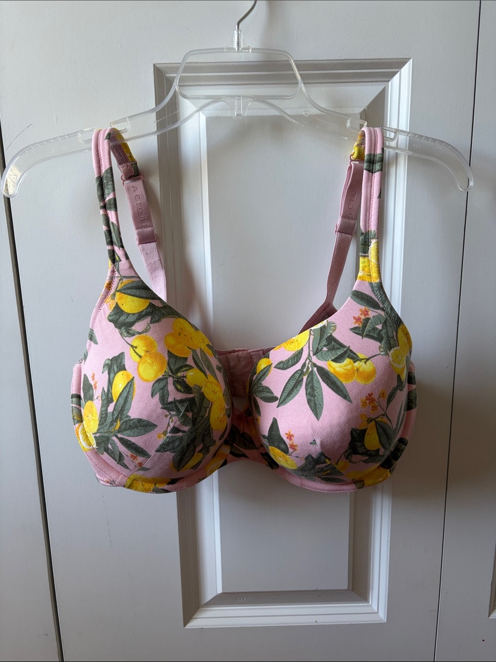 Cacique Pink Lemon-Print Lightly Lined T-Shirt Bra Size 36F